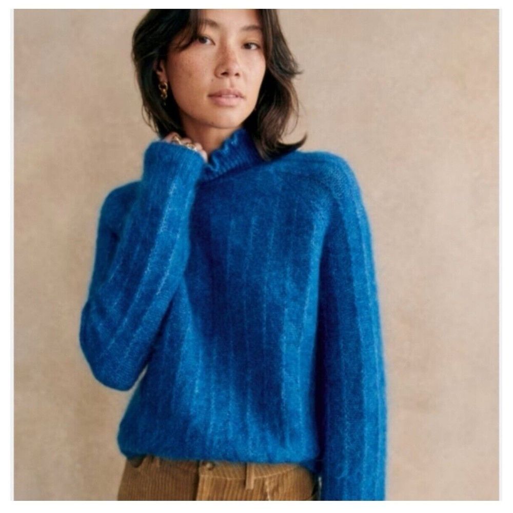 Sezane loris jumper Ruffle Neck Blue Sweater Size large Excellent condition